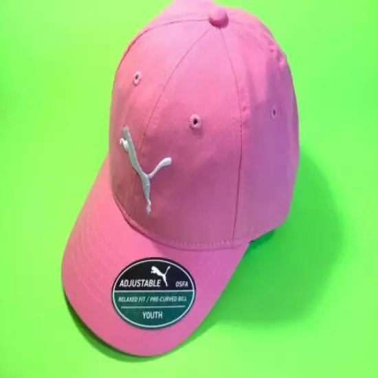 New PUMA Youth Adjustable Snapback Hat OSFA One Size Pink w/White 100% Cotton