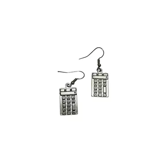 Retro Novelty Silver Drop Dangle Calculator Earrings