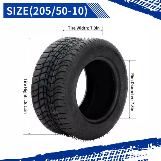 2pcs 205/50-10 Dot Golf Cart Tires 4 Ply Rated Tubeless 250 50 10 2055010