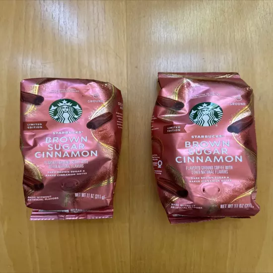 2 BAGS!! Starbucks BROWN SUGAR CINNAMON Coffee Naturally Flavored 11 Oz Ground