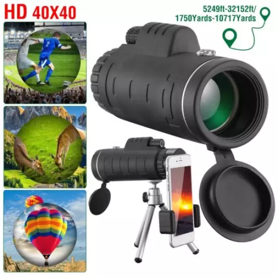 40X40 HD Optical Monocular Telescope+Phone Clip Tripod Outdoor Hiking Waterproof