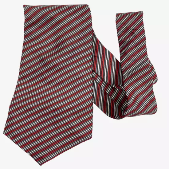 Edsor Crown Vintage Silver Red Striped Regimental Repp Silk Tie Men's 4" x 53"