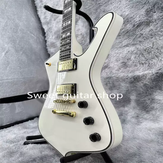 New White Iceman Electric Guitar Gold Hardware Fixed Bridge 2H Pickup Solid Body