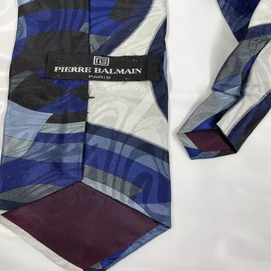 Vintage Pierre Balmain Paris Blue Abstract Wavey Repp Silk Tie Men's 4" x 55"