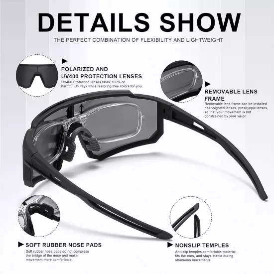 Polarized Sports Sunglasses for Men and Women,Fishing Cycling Mountain Bike Bas