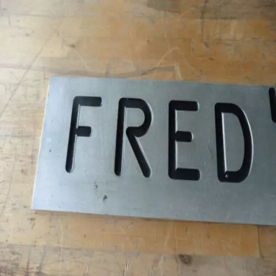 vtg Sign" FRED'S Condo "Stainless hunting fish game Club NY 30x5x1/4"