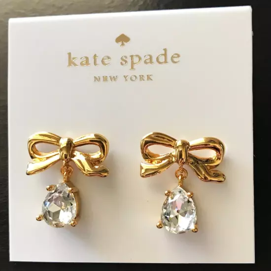 US Seller Kate Spade Gold Plated Rhinestone Bow Stud Earrings