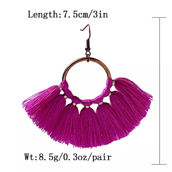 Fashion Women Bohemian Earrings Long Tassel Fringe Drop Dangle Ear Stud Jewelry