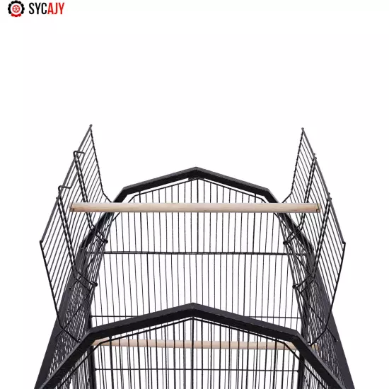 Black Large Bird Cage wit Rolling Stand Cockatiel Parakeet Finch Parrot Birdcage