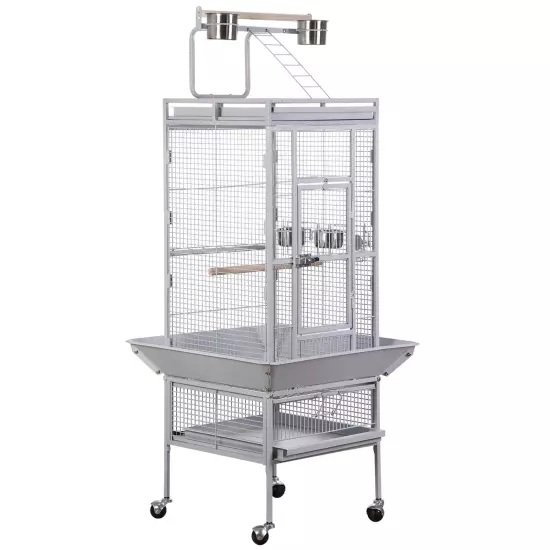 61 Inch 2in1 Large Bird Cage Playtop Parrot Finch Cage with Rolling Stand White