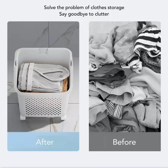 Rolling Laundry Hamper PP ABS Laundry Shelf Clothes Storage Basket Organizer