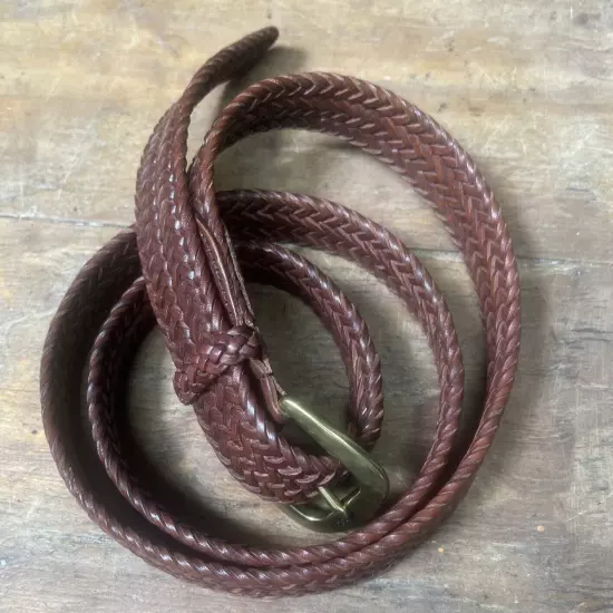 Vintage POLO Ralph Lauren 44 Brown Leather Woven Braided Belt Brass Men’s