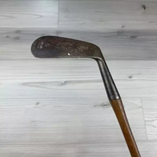 Antique Golf Club MacGregor Mashie 5 Iron Hickory Wood Shaft Leather Strip Shaft