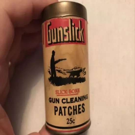 GUNSLICK GUN CLEANING PATCHES VINTAGE TIN, OUTERS LAB, ONALASKA, WISCONSIN