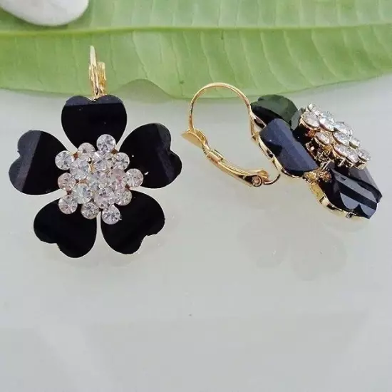 18k Gold Plated Earring Gift Crystal Handmade Blooming Flowers in Gift Box