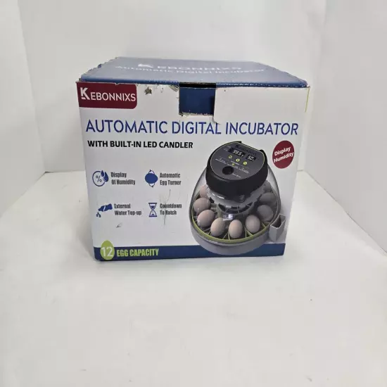 KEBONNIXS 12 Egg Incubator Automatic with Humidity Display, Candler (Open-Box)