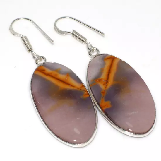 Mookaite 925 Silver Plated Gemstone Handmade Earrings 2" Well Made Gift GW