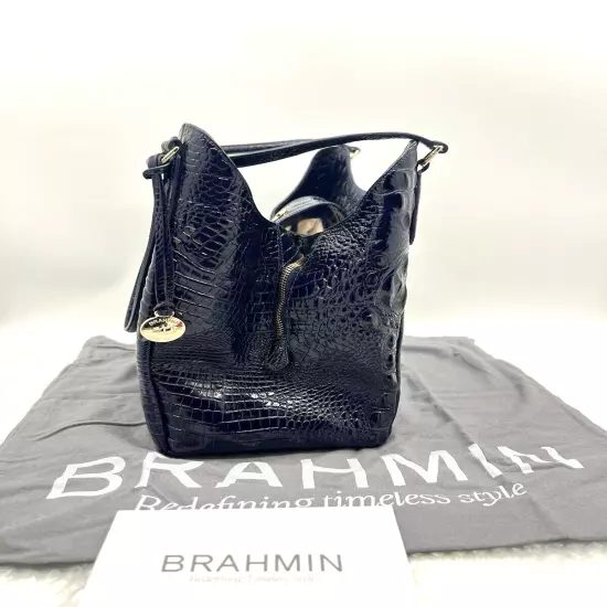 Brahmin Dayton Melbourne Shoulder Bag Dark Blue NWOT Registration /Dust Cover