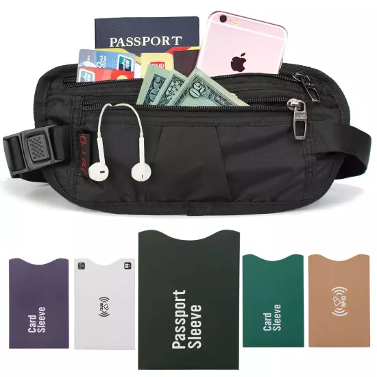 RFID Blocking Travel Money Belt - Waterproof Security Waist Wallet Passport Bag