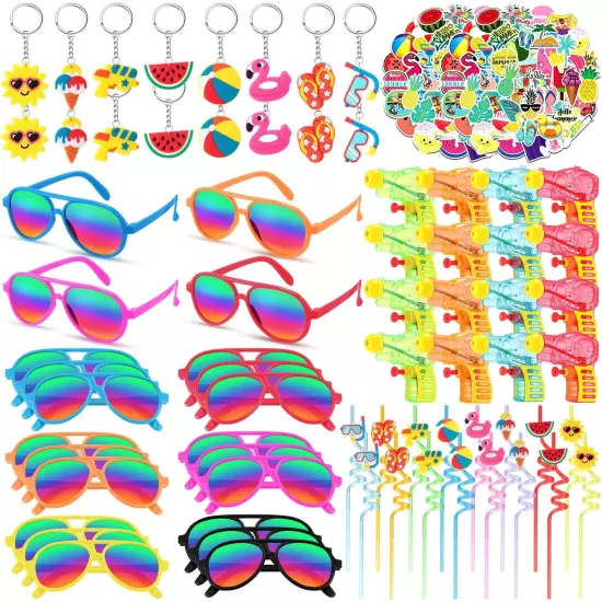 116 Pieces Summer Pool and Beach Party Favors Set Includes Kids Sunglasses Bu...