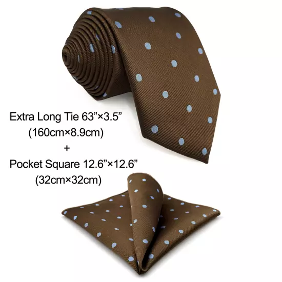 S&W SHLAX&WING Necktie Set for Men Brown with Blue Dots for Suits Elegant 63"