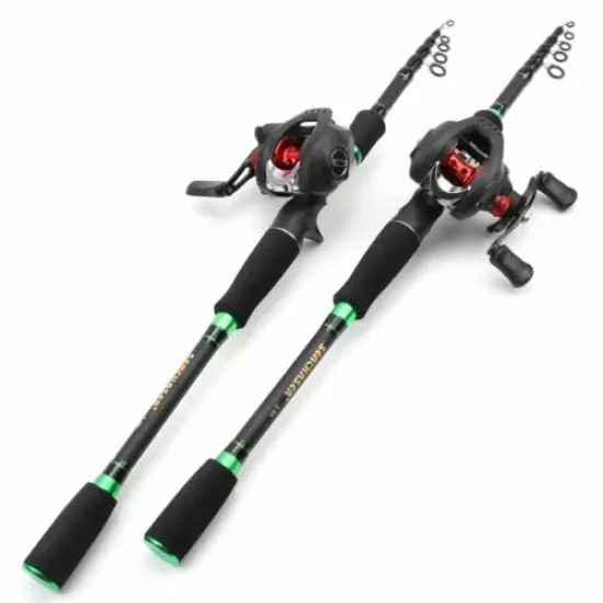 Casting Fishing Rod & Reel Combo Carbon Telescopic Travel Lure Pole Spinning Set