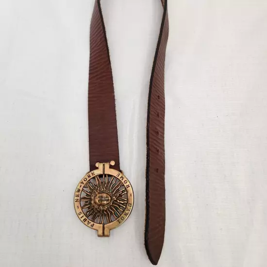 FCX Collection Belt Womens Size 28 Brown Genuine Saddle Leather Medallion Buckle