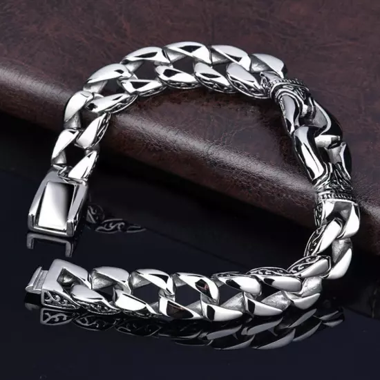 Men's Heavy Sturdy Stainless Steel Motorcycle Biker Chain Bracelet Wristband USA