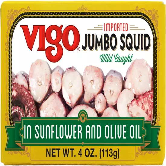 Premium Imported Canned Seafood, Jumbo Squid in Sunflower & Olive Oil, Spe