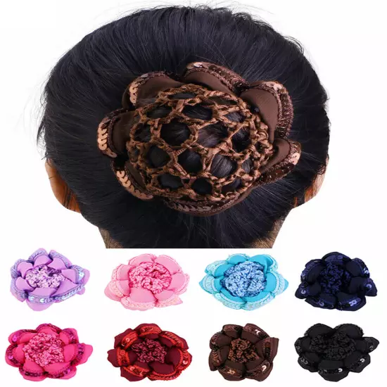 Sequin Crochet Hair Net Ballet Dance Skating Snoods Elastic Tie Bun Cover AU