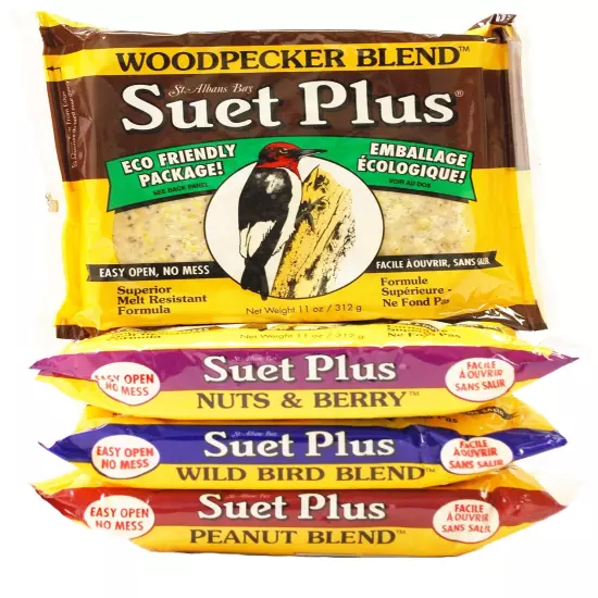 Variety Pack of 4 Flavors of Suet Cakes for Wild Birds 11 Ounces each