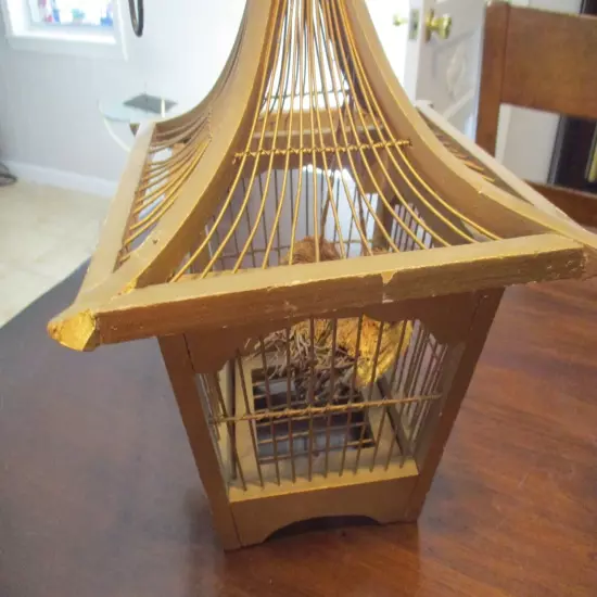 WOODEN & WIRE MINNING HANGING BIRD CAGE MINE SHAFT BIRD CAGE