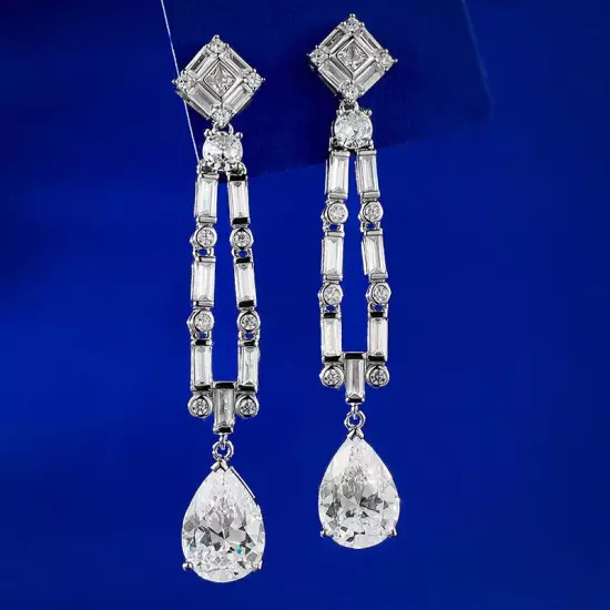 5 Carat High Carbon Diamond Droplets 10 * 14 Long Tassel Earrings