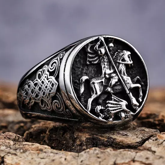 Vintage Stainless Steel Jewelry St.George Ring Religious Ring For Men 7-13 Size