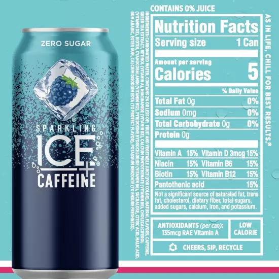 Sparkling Ice +Caffeine Variety Pack, Flavored Sparkling Water, Zero Sugar, wit