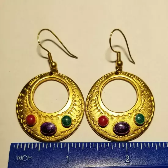 Matte Goldtone and Cabochon Earrings