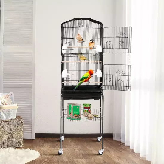 59.3 Inch Medium Pet Bird Cage with Detachable Rolling Wrought Iron Stand for Co