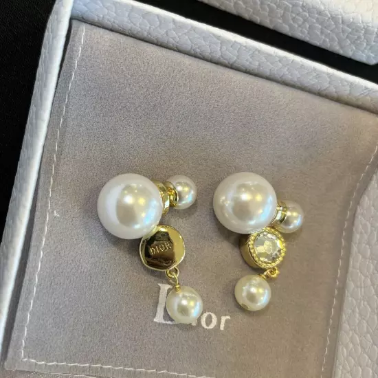 christian Dior pearl drop earrings, pearl studs with Full Packing