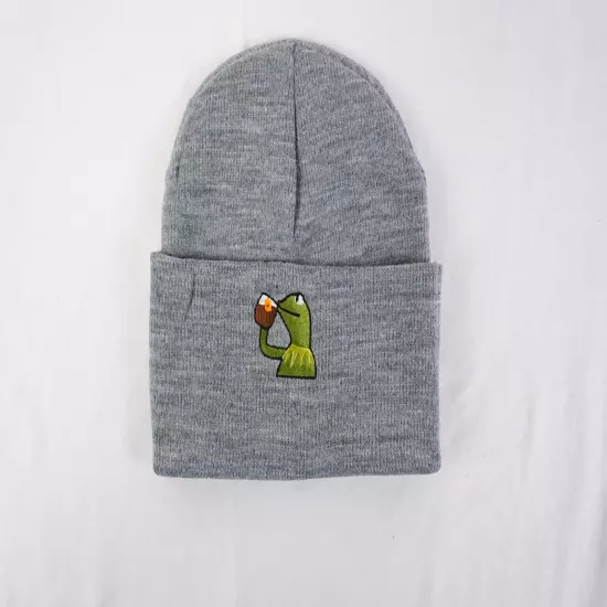 Kermit The Frog Sipping On Tea Red & Gray Beanie - One Size Fits All Lot of 55