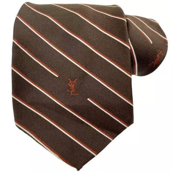 Yves Saint Laurent YSL Paris Brown Striped Vintage Necktie Silk Tie 3" x 58"