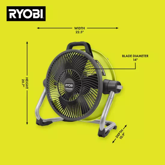 R 366 RYOBI 40V 14" HYBRID AIR CANNON Utility Floor Fan RY40HF02B TOOL ONLY NEW