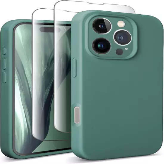 iPhone 16Pro Case-Magsafe Compatible Silicone+2 Screen Protectors Midnight Green