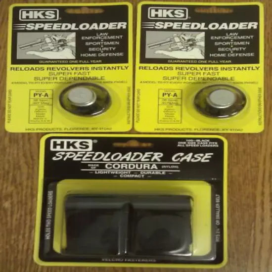 (2 PACK with Pouch) HKS PY-A Speedloaders [6-shot .357/38] + HKS 100B Nylon Case