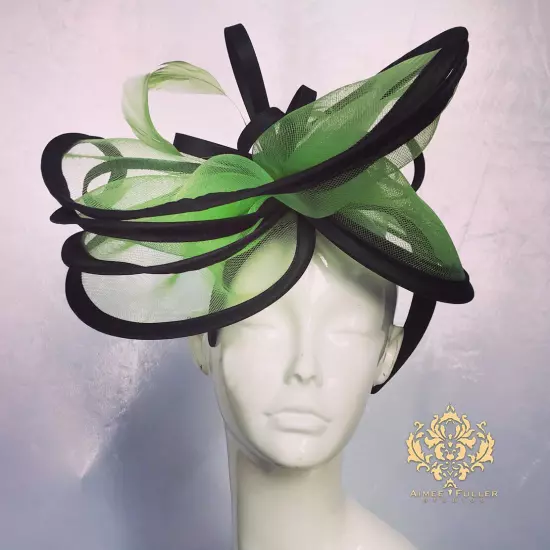 Royal Ascot Hat Kentucky Derby Fascinator Black Lime Green Church Headpiece Big