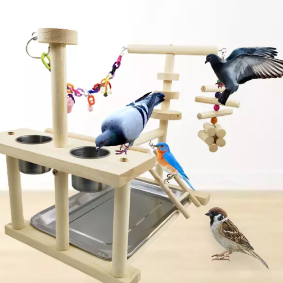 Wooden Parrot Playstand Perch Gym Exercise Cockatiel Bird Play Stand Playpen