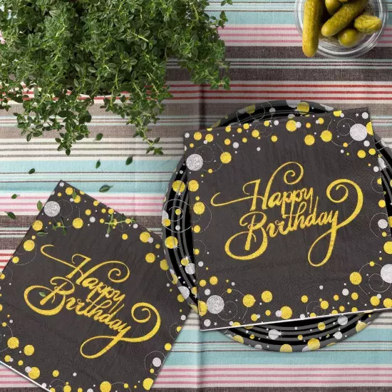 Birthday Party Cocktail Napkins - 100 Pack Gold Foil Happy Birthday Disposabl...