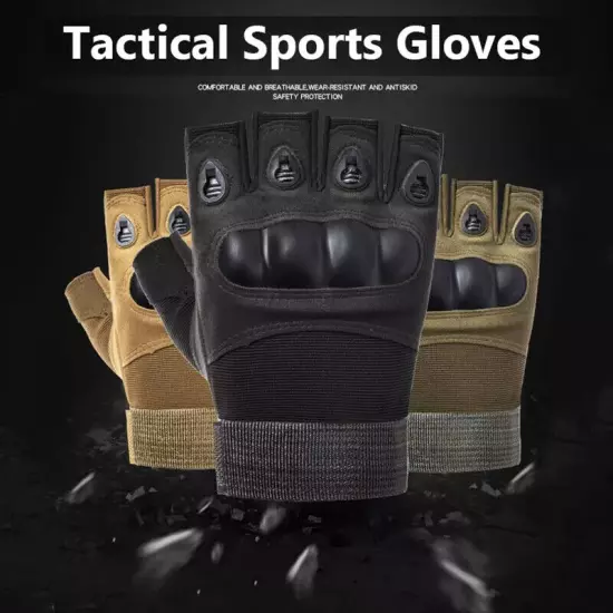 Military Tactical Leather Half Finger Gloves Combat Army Fingerless Gloves Work