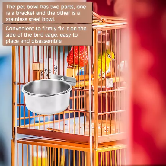 2 Pack Stainless Steel Bird Feeding Dish Cups Bird Feeder with Clamp for Cage