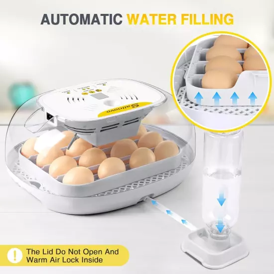 16-35 Eggs Incubator w/Automatic Water Top-up,Auto Turning,Egg Candler 360°View~