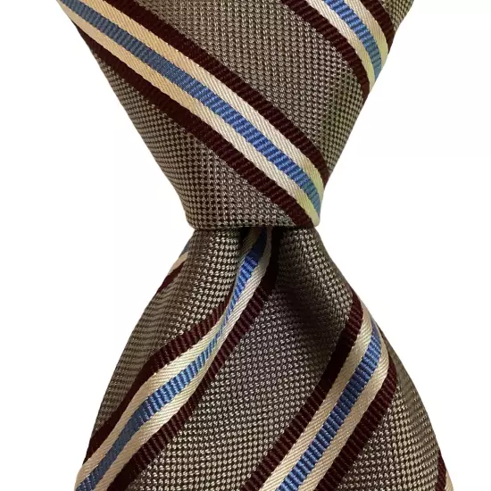 LANDS' END Men's 100% Silk XL 62" Necktie Designer STRIPED Brown/White/Blue EUC